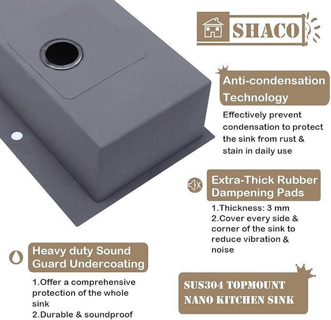 SHACO 25x22 Black Drop In Kitchen Sink, 25 Inch Gunmetal Black Topmount Single Bowl 16 Gauge Stainless Steel Sink for Bar Prep RV Laundry Utility Small Kitchen