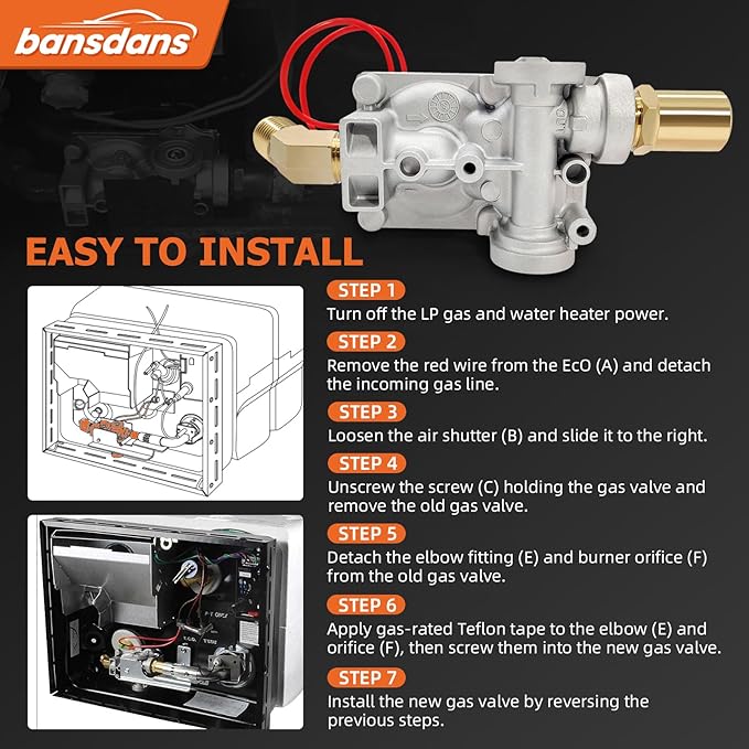 92089 RV Water Heater Gas Valve, 93844 Gas Valve Fits for Atwood 10 Gal Heaters Water Heater Parts Replacement (G10 / GC10 / GCH10 / GH10 / G16EXT / GE16EXT), OE #93870, 93869, 93321