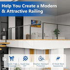 36" T304 L-drilled Cable Railing Corner Post(Post 35"x2"x2"), Wire Railing Post with Cable Grommets, Fixed Top Mount Stainless Steel Black Finish Deck Staircase Post