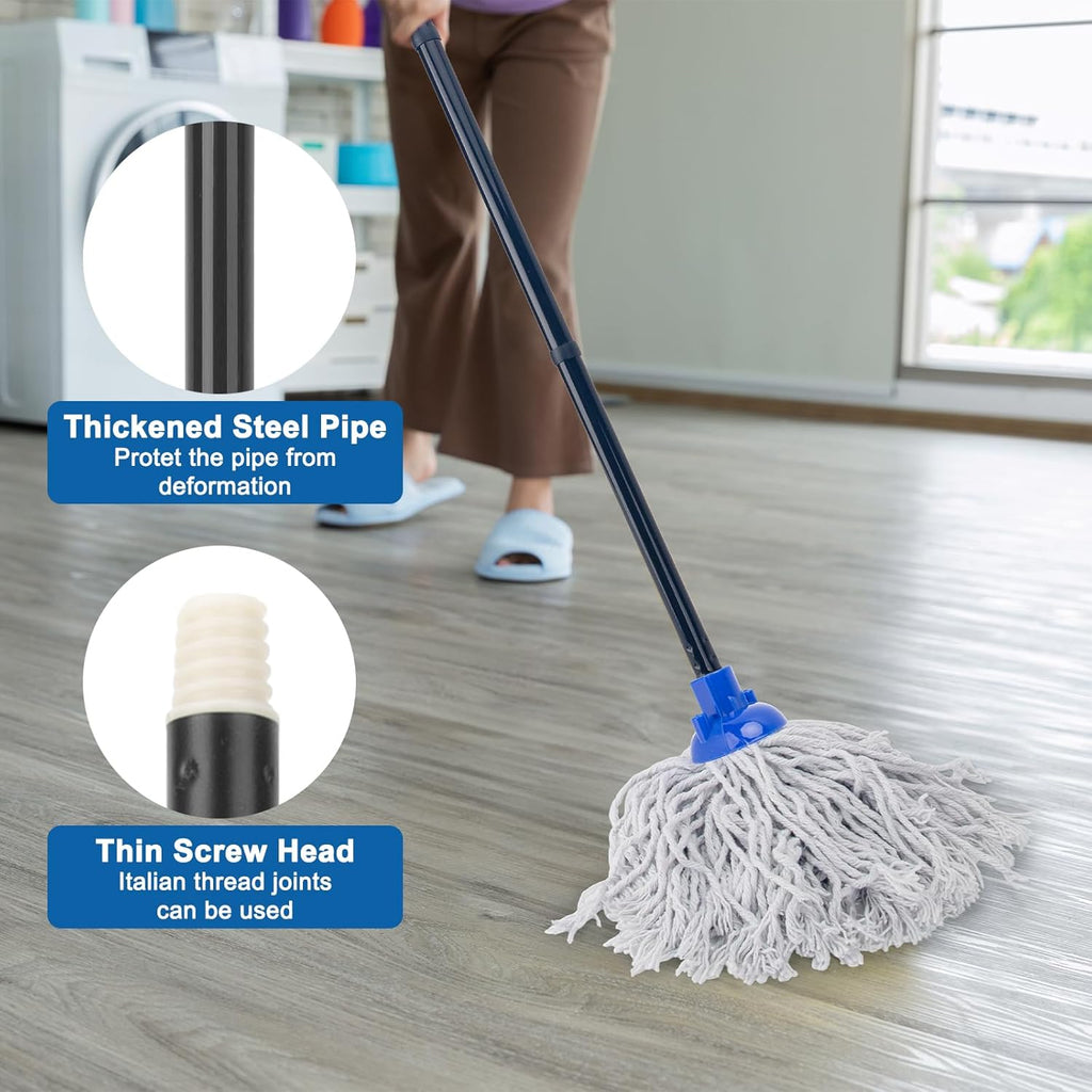 KeFanta Mop for Floor Cleaning,2 Pcs Cotton String Wet Mops Replacement Head Refill Compatible with Microfiber Cloth Mop & 0.8" Diameter Mops Handle(1 Handle & 2 Heads)