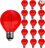 15 Pack G40 Plastic LED Replacement Light Bulbs 1W Shatterproof Red Color Filament Globe Bulbs E12 Candelabra Base Christmas Round Replacement Bulbs for Outdoor Indoor Patio String Lights(Red)