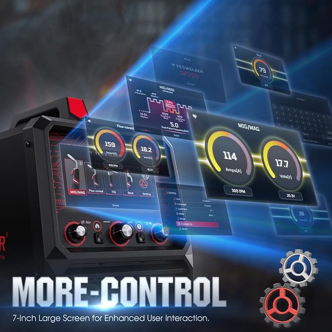 YESWELDER Firstess DP200 Dual Pulse,7-Inch LCD Screen 120/240V Dual Voltage MIG Welder,MIG/Pulsed MIG/Flux Core/Spool Gun MIG/Lift TIG/Stick Multiprocess Welding Machine