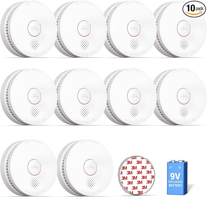 SITERWELL 10 Pack Smoke Detector, 10 Year Product Life Fire Alarm with Magnetic Fastening Kit, Smoke Alarm with Photoelectric Sensor and Low Battery Warning Function for House,UL217-10th Listed,GS509A