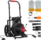 PIONEERWORKS 100Ft x 1/2 in Auto-feed Electric Drain Cleaner Machine 6.8A, Professional Drain Auger for 1” to 4” Pipes, with 6 Cutters, Glove, Drain Auger Cleaner Sewer Snake for Home/Business Use