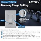 BESTTEN 10 Pack Dimmer Wall Light Switch, Compatible with Dimmable LED, CFL, Incandescent and Halogen Bulb, Single Pole or 3-Way Dimmer Switches, 120VAC, Decorator Wallplate Included, Gray