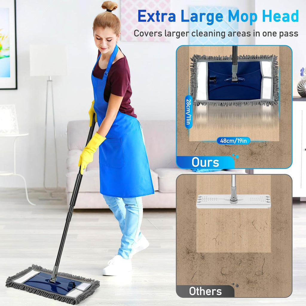 Wall Cleaner Mop with Long Handle, Extra Wall Dust Mop for Washing Walls with 2 Microfiber Reusable Pads,Floor Dry Wet Duster Mops for Wall Washer, Floor,Ceiling Cleaning，Blue