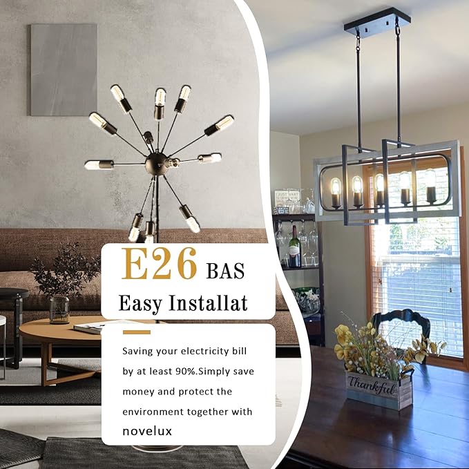 3.2 Inch 3000K Warm White E26 LED Bulb 60 Watt Equal, AC 120V 600LM Edison Bulbs Dimmable, 6W T10 T30 Tubular Filament Light Bulbs Clear Glass for Fan Pendant Wall Light, UL Listed-4 Pack