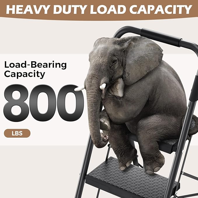 KINGRACK Step Ladder, Portable Folding Step Stool with Anti-Slip Wide Pedals, Heavy Sturdy Steel with Handrail, Safe-Lock Design, 800lbs Load Capacity, for Home and Kitchen, Black (4 Step Ladder)