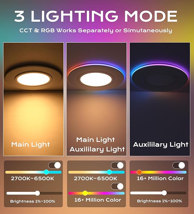 CLOUDY BAY [4 Pack] 6 Inch Gimbal Smart Recessed Lighting with Gradient Accent Light and Night Light,15W 2700K~6500K RGB LED Recessed Lights, Compatible with Alexa and Google Home Assistant