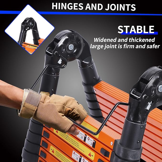 JADDUO Telescoping Ladder A Frame,18.5 Ft Compact Aluminum Extension Ladder,Portable Telescopic RV Ladder for Outdoor Camper Trips Motorhome with Tool Platform and Stabilizer Bar 330 lbs, Black Orange