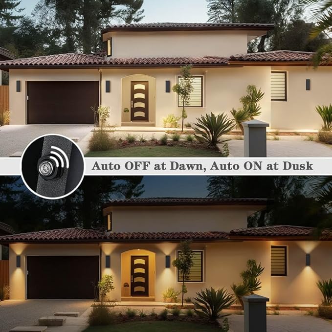SHIMR Dusk to Dawn Outdoor Lighting 2 Pack, Modern Exterior Lighting Fixtures Wall Mount with E26 Base, Aluminum Anti-Rust Outdoor Sconce Lights Up and Down Outside Lights for House Porch Garage