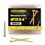 Wood Screws 4 Inch, FIXLINK Deck Screws #10 x 4, 50 PCS, Epoxy Coated, T25 Star Bit Above 1500 Hour Salt Spray Coating Outdoor Decking Screws Excellent Rust Resistant for Wood Fence, Tan