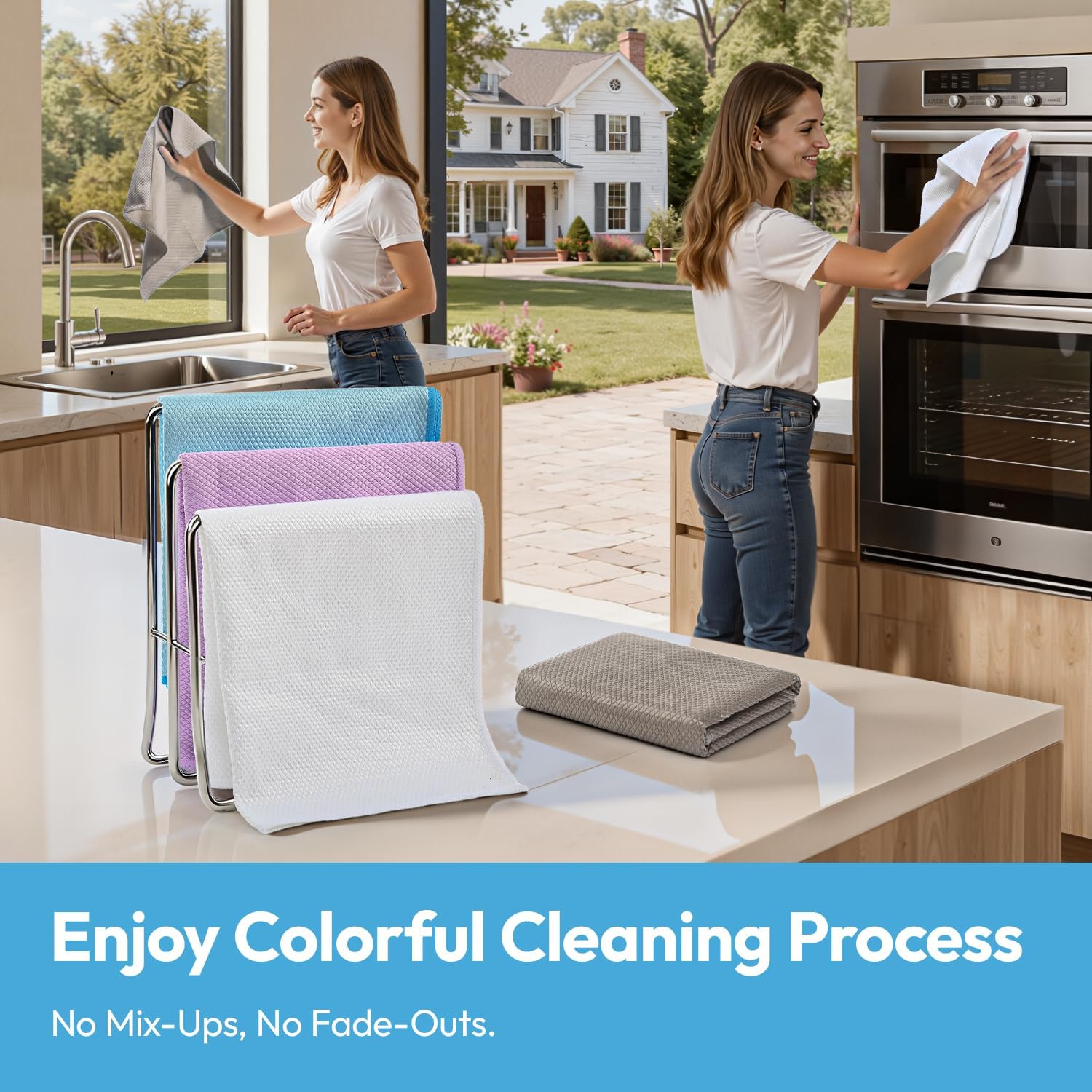 Nanoscale Microfiber Cloths 15.55”x 15.55”, Glass Window Mirror Stainless Steel Car Cleaning, Streak-Free, Lint-Free, Super Thick & Absorbent, Reusable, 6 Pack (Gray)