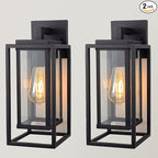 14" Outdoor Wall Light Fixtures Waterproofed Exterior Lantern W/Sturdy Rectangular Double Cage In Satin Black&Clear Tempered Glass,Sconce Mounted For House Patio,Front door,Porch,Garage Lighting 2Pack