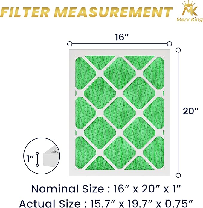 MervKing 16x20x1 Air Filter Actual Size: 15.7" x 19.7" x 0.75" MERV 13 MPR 1500-1900 | MADE IN USA | 4-Pack | Pleated HVAC AC Furnace Replacement