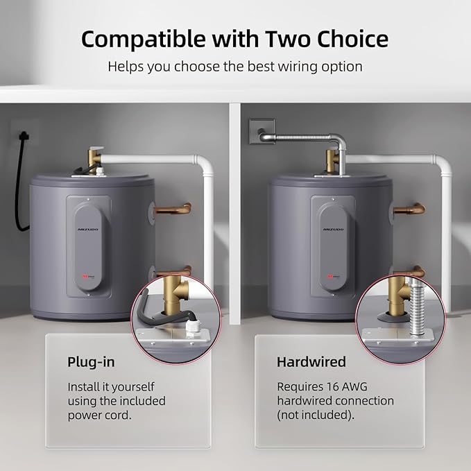 Electric Mini Tank Water Heater, MIZUDO 6 Gallon Point of Use Hot Water heater 1500W, Compact Residential 120V with T&P Valve, Adjustable Thermostat, UL Listed