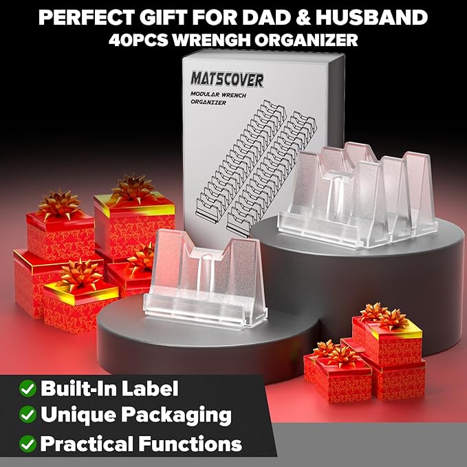 40PCS Modular Wrench Organizer Wrench Holder - Wrench Tool Organizers for Tool Drawer Storage, Wrench Storage Set with Metric & SAE Label, Wrench Rack Tool Gift for Professional Mechanics,Transparent