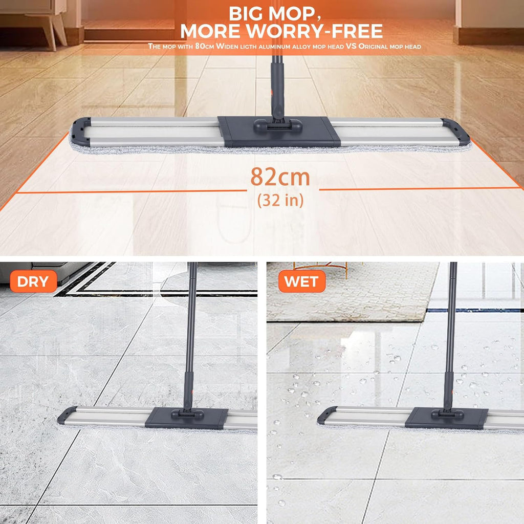 Dust Mop for Hardwood Floors 36" Commercial Industrial Cotton Floor Dust Mop with Extra 3 Mop Refill Pads 61 Inch Long Handle for Cleaning Office Garage Hardwood Warehouse Factory Mall Deck