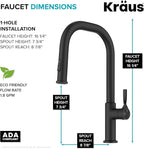 KRAUS Torak Pull Down Kitchen Faucet in Matte Black with 2 Function Sprayer, Pre-Attached Water Lines, and Mounting Hardware, KPF-2841MB