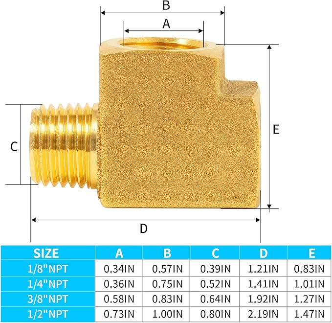 ChillWaves Brass Pipe Fitting, Barstock Male Run Tee 1/8" NPT Female x 1/8" NPT Female x 1/8" NPT Male Thread Adapter(3-PACK)