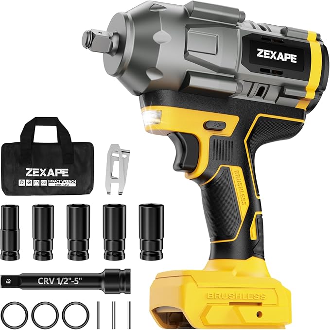 Cordless Impact Wrench 1/2 inch for DeWalt 20v Battery, Impact Wrench 950Ft-lbs High Torque Brushless Electric Impact Gun, Power Impact Driver with 3-Mode Speed, LED Work Light(no battery)