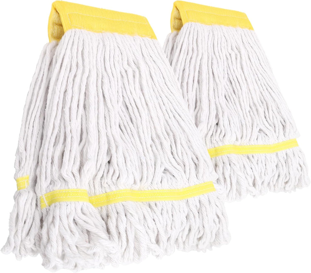 (2 Pack) Heavy Duty Mop Head Commercial Replacement for Floor Cleaning,Wet Industrial Cotton Looped End String Heads Refill,Yellow