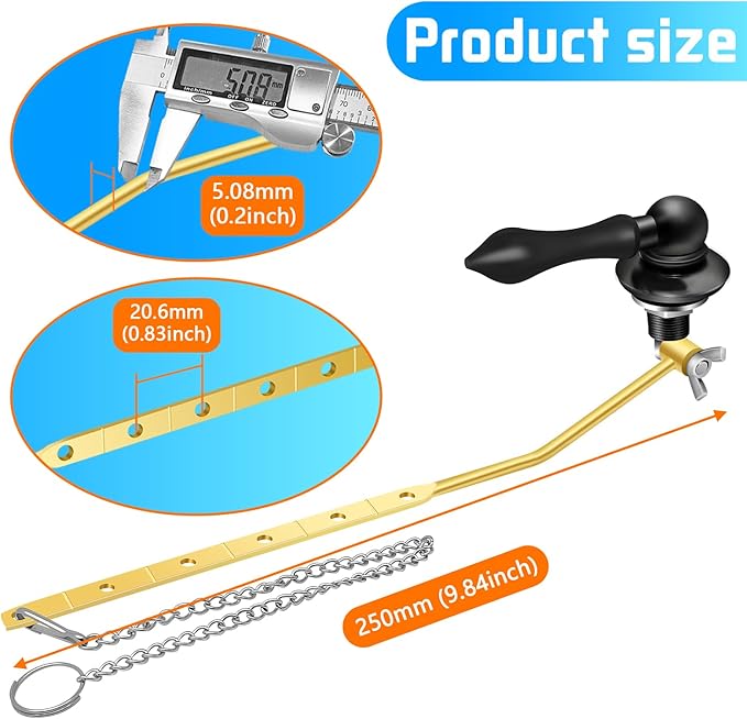 Boltigen Universal Toilet Flush Handle, Front Mount Lever, Fit Most Tanks, Zinc Alloy Black with Gasket and Flapper Chain