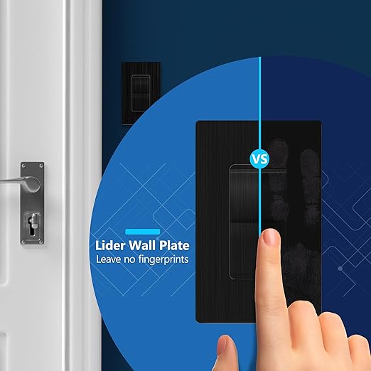 LIDER Brushed Black Minimalist Design Decorator Switch, Frameless Paddle Wall Light Switch, On/Off Rocker Switch, Single Pole, Residential Grade, UL Listed, 3 Wire, 15A 120-277VAC, 5 Pack