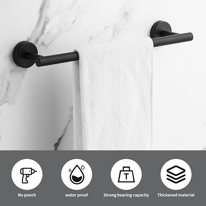Towel Bar Set Mattel Black, Bathroom Accessories Set 5pcs Including 16'' Tower Bar, Towel Ring and 2 PCS Towel Hooks