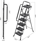 KINGRACK 5 Step Ladder with Tool Platform, 900 lbs Sturdy Step Stool with Handrail, Folding Steel Ladder with Wide Pedal, Safety Ladder for Adults Home Outdoor Painting Garage Office