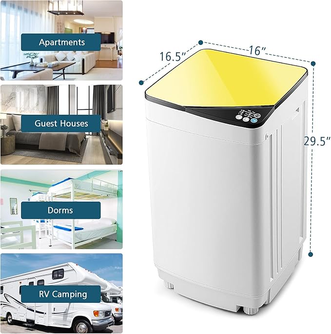 Portable Washing Machine, ARLIME Compact Mini Full-Automatic Laundry 2-In -1 Washer & Spin Dryer 7.7lbs Capacity W/Drainage Pump & Long Hose For Condo, Apartments, Dorms, RV’s Camping Living (Yellow)