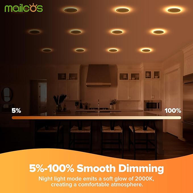 MAILCOS 12 Pack 6 Inch 5CCT LED Recessed Ceiling Light with Night Light, 2700K-5000K Selectable, Ultra-Thin Lighting, 12W=110W, 1050LM, Dimmable Canless Wafer Downlight ETL Certificated