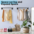Industrial Pipe Clothes Rack Set of 2, 21” Heavy Duty Wall Mounted Clothing Rack Multi-Purpose Garment Bar, Space-Saving Hanging Rod for Laundry Room,Closet Storage