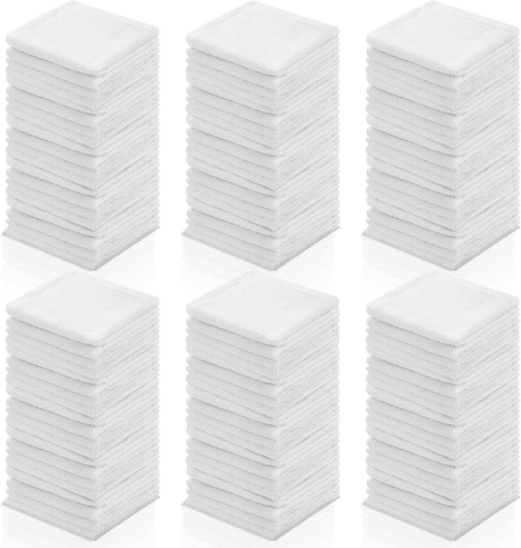 Oudain 200 Pcs White Cleaning Cloths Bulk Reusable Cleaning Rags Cotton Washcloths Absorbent Dishcloths Small Kitchen Rags Soft Bath Towels for Housekeeping, 9.8 x 9.8 Inch