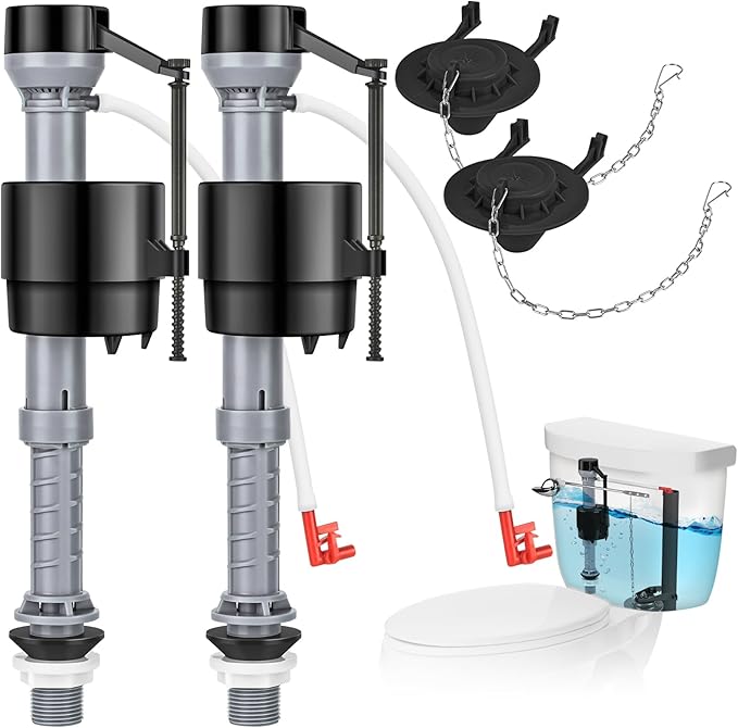 Universal Toilet Flusher Replacement Kit, Water-Saving & Height Adjustable Fill Valve, 2-Inch Flapper, Quiet & Anti-Siphon Toilet Repair Kit Inside Tank, Easy to Install (Black, 2-Pack)