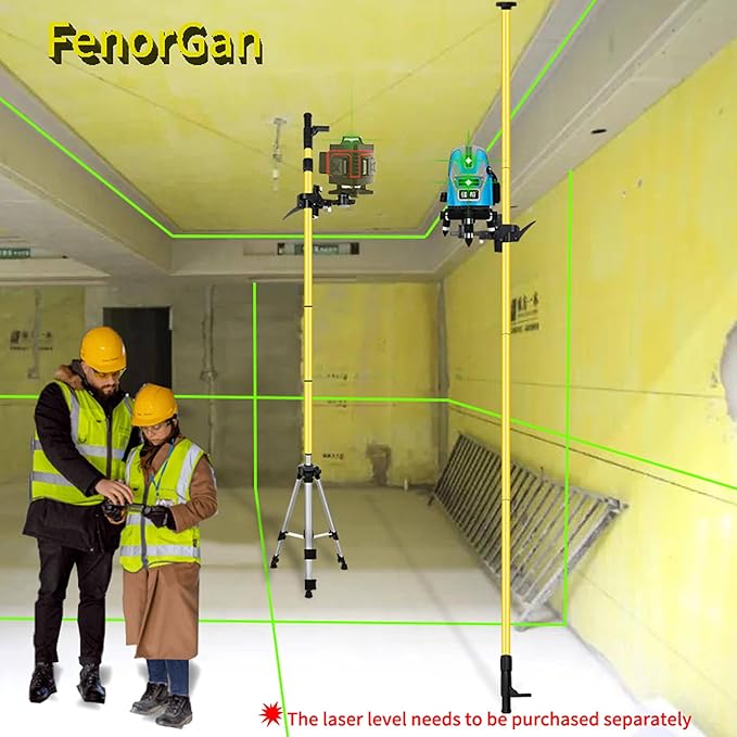 Laser Level Pole with Tripod, 13.8 Ft./4.2M Telescoping Pole&3.9 foot/1.2M retractable tripod,With 5/8&1/4 interface screws (6.25 inches/2.36 inches) thread for Rotary and Line Lasers