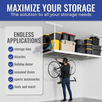 SafeRacks 4 ft x 8 ft Overhead Storage Rack Adjustable 24 in - 45in Height (White) With Accessory Pack With 5-Piece Hook Accessory Pack