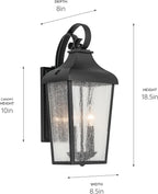 KICHLER Forestdale 18.5" 2-Light Outdoor Wall Light with Clear Water Glass in Textured Black for Exterior Doors, Garage, Porch, Patio Walls (18.5" x 8.5"), 49736BKT