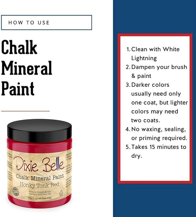 Dixie Belle Paint Company Chalk Finish Furniture Paint - Honky Tonk Red (8oz) - Matte True Red Chic Chalk Mineral DIY Furniture Paint