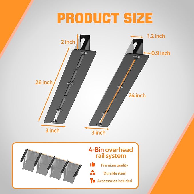 Ultrawall Overhead Garage Storage Rack, Heavy Duty Ceiling Storage Rack, 26 Inch Adjustable Ceiling Bin Storage System, 5 Sets for 4 Bins