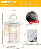White Outdoor Wall Light Dusk to Dawn Lantern Exterior Fixtures Wall Mount Porch Sconce Light with Photocell Sensor Waterproof Modern Outside House Lighting for House, Patio, Garage, E26 Base