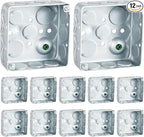 12 Pcs Electrical Box Junction Box Galvanized Steel Metal Electrical Boxes, 1/2'' and 3/4'' Knockouts, Drawn Construction, Silver (4 x 4 Inch,Square)