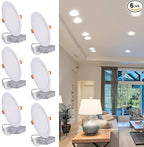 8 Inch LED Recessed Light with Junction Box, 6 Pack Ultra Thin LED Recessed Lighting.4000K Cool White, No Dimmable,18W 110V Eqv.Recessed Ceiling Canless Lights.Slim Can-Killer Downlight
