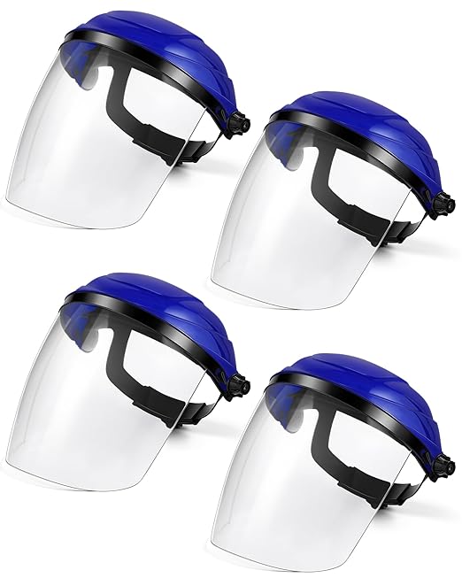 4 Pack Safety Face Shield for Grinding and Cutting, Full Impact Resistant Face Shield Mask for Work Chemical Woodworking (Blue)