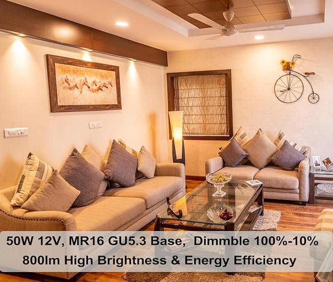 Vinaco MR16 Halogen Bulb 50W 12V, 6p Pack MR16 Bulb Dimmable, Long Lasting MR 16 GU5.3 50W Bulb, 2800K Warm White with GU5.3 Base, Halogen 12V 50w for Landscape, Track Lights, and Fiber Optics