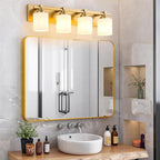 4 Light Modern Bathroom Light Fixtures Over Mirror, Brass Finish Vanity Lights for Bathroom Wall Sconces with Milky White Glass Shades, E26 Socket (Bulbs Not Included)