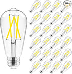 Hizashi Vintage LED Edison Bulb Dimmable, 6W Equivalent 60W, 4000k Neutral White, 700LM, E26 Base Light Bulbs, High CRI 95+ Eye Protection, Clear Glass, Pack of 24