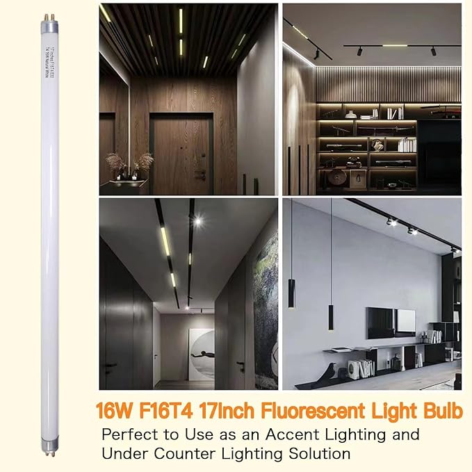 F16T4 17 Inch Fluorescent Light Bulb 16W for Furnlite FC 952, T4 16 Watt Fluorescent Tube for Westek 20125 FA200WBC, Warm White G5 Base 4 Pack