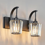 Modern Bathroom Vanity Light, 2-Light Black Wall Sconce with Crystal Accents, Over Mirror Bathroom Lighting Fixture, 13.77" Long Dimmable Vanity Lamp for Makeup, Easy Installation