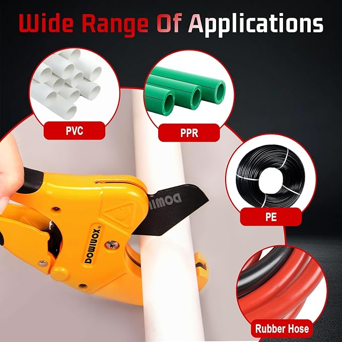 DOMINOX PVC Pipe Cutter, Cuts up to 1-5/8" PEX, PVC, PPR, Plastic Hoses& Plumbing Pipes,Ratchet PVC Cutter Tool with SK5 Blade and Aluminum Alloy Body